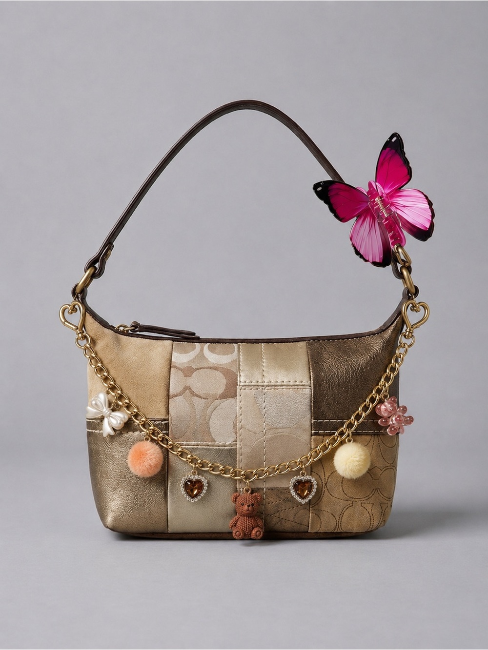 Coach Holiday Patchwork Demi Baquette Metallic Hobo Bag in Gold (F40971 B4/GD)